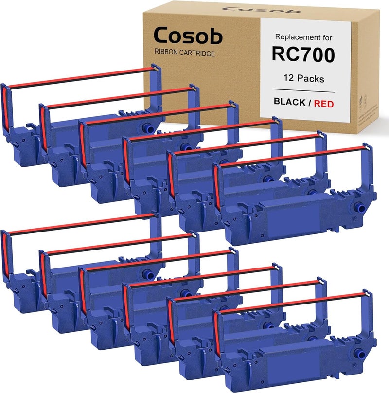 COSOB Store 12 حزمة بديل شريط متوافق لطابعة SP700 شريط SP700 SP-700 RC700 RC-700 استخدام مع Star SP700 SP700BR RC700BR SP712 SP712R SP717 SP742R SP747 SP740 طابعة (أسود وأحمر) - Image 1